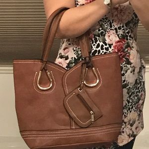 Dasein Brown tote w/ crossbody pouch & coin purse.